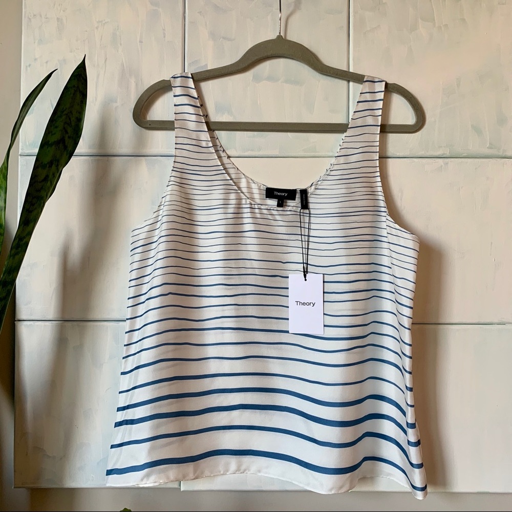 Theory Stripe Scoop Neck Silk Tank Top